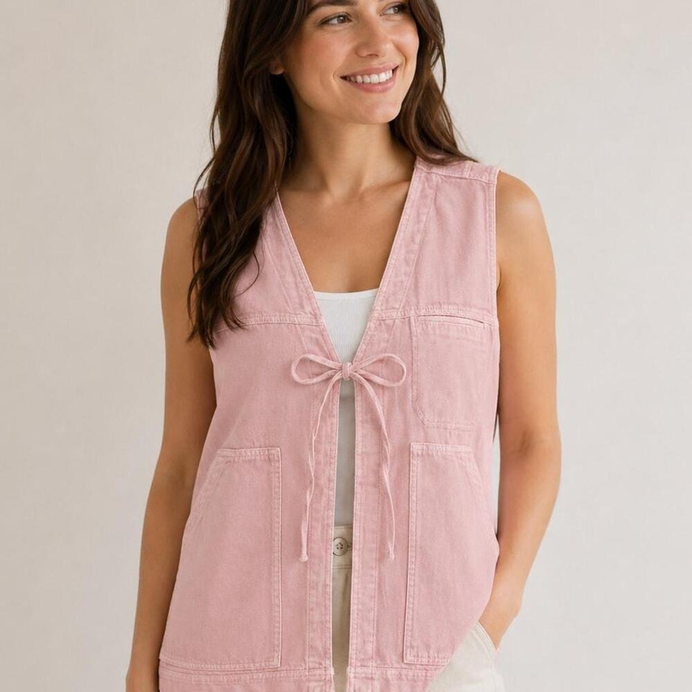 Universal thread pink tie front vest